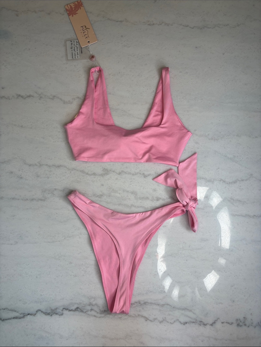 OH POLLY Pink Knot Bikini Top and Tie-Side Bottoms Set SMALL NEW - Picture 2 of 4